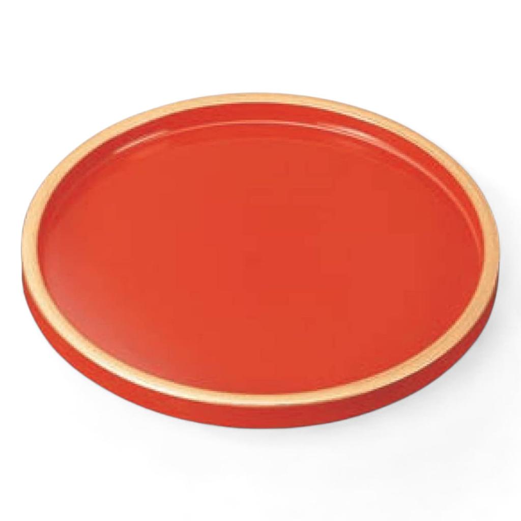 DX Round Tray Vermilion Red Top and Gold Lacquerware Made in Japan J-kitchens 9-inch (Tray) Bottom, 27cm, (ABS Resin),