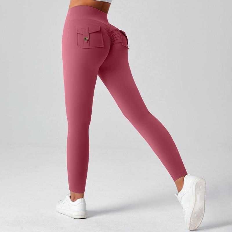 Tooling Hip Lift Yoga Pants High Waist Pocket Sports Fitness Pants Women's Nude High Elastic Running Quick Drying Sports Leggings