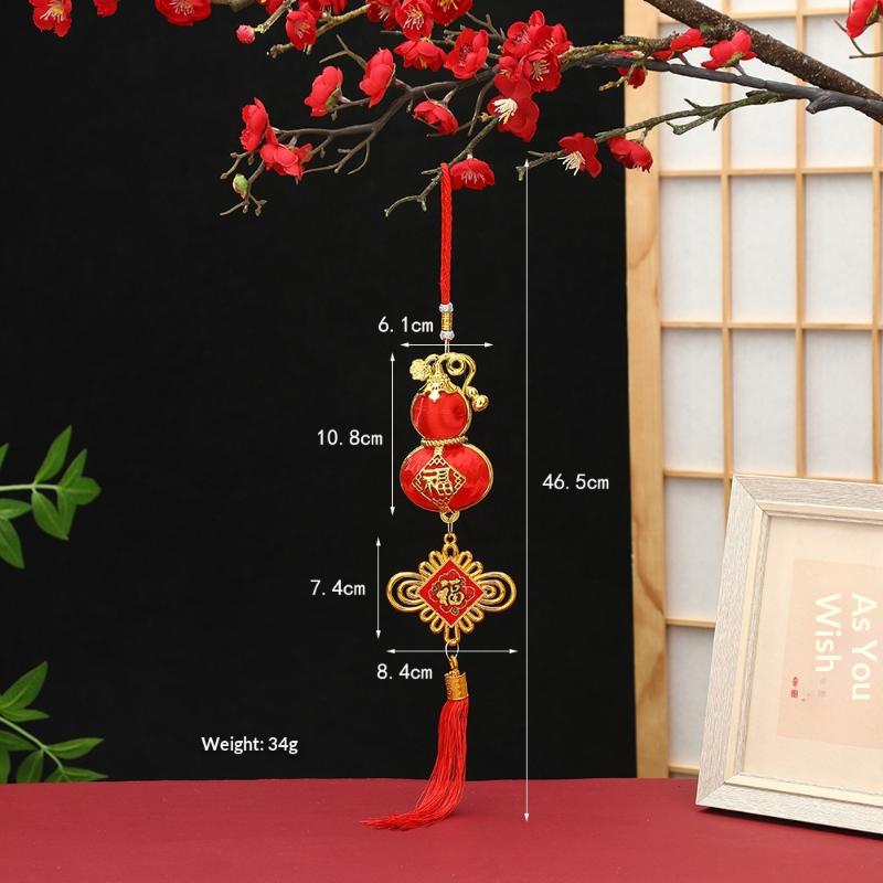 Lunar New Year Lucky Hanging Ornament with Red Tassel Golden Charm Festive Portable Decor for Travel Hotel Room Spring Festival