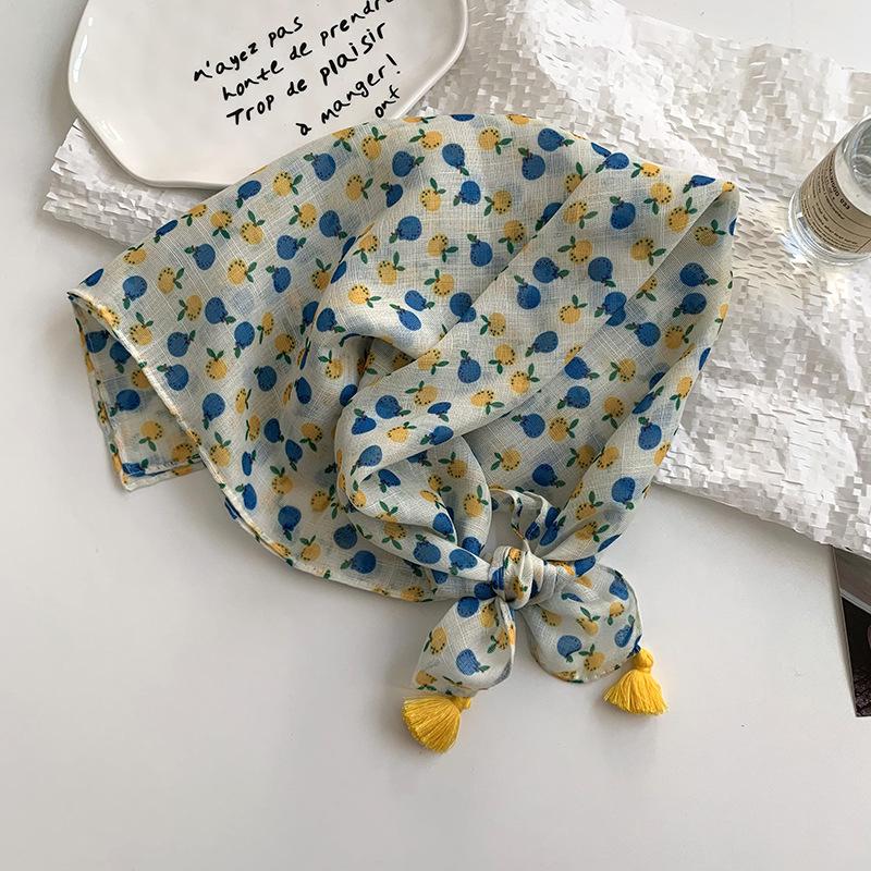 Women's silk scarf square scarf high-end neck protection scarf small fresh decorative floral headscarf hair band fringed hair accessories