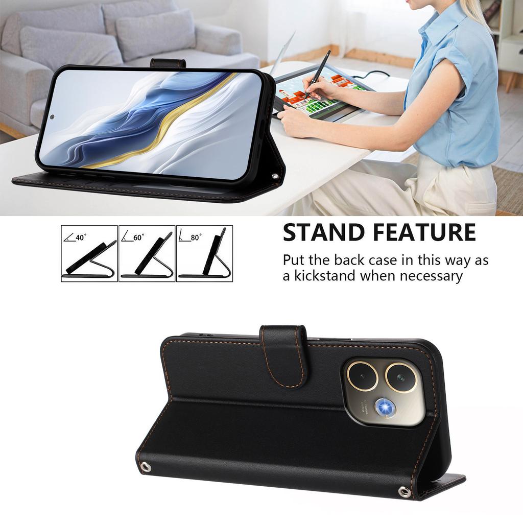 For Oppo A5 Pro 4G (Global)/Oppo A5 Pro 5G (China)/Oppo A5 Pro 5G (Global) Leather Case Wallet Stand Phone Cover with Wrist Strap