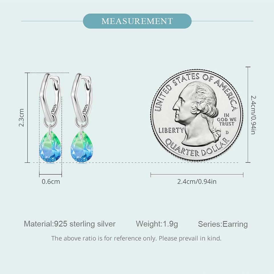 WOSTU 925 Sterling Silver Teardrop Dangle Drop Earrings For Women Water Drop Rainbow Crystal Hoops Pendientes For Women