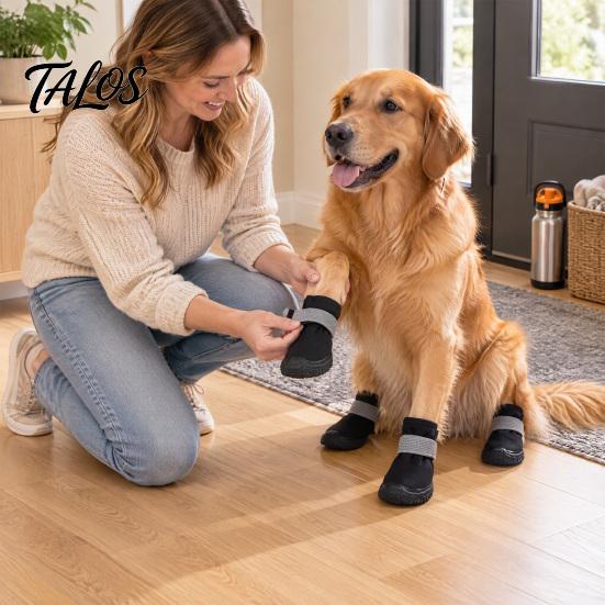 Winter Warm Boots for Outdoor Walking Waterproof Dog Shoes Small Medium and Large Dogs, Non-Slip Oxford Cloth Easy Wear Booties Muddy Paths