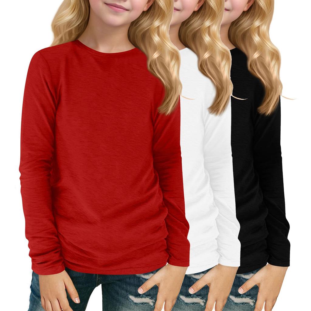 Children's Long-sleeved O-neck Top Solid Color Daily Casual(3pc)