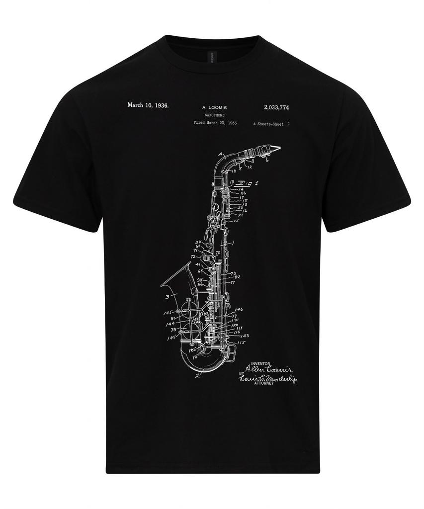 Saxophone Patent Blueprint Musical Woodwind Instrument Music T-Shirt