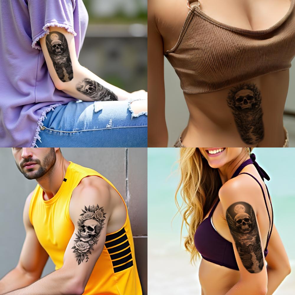 3pcs Temporary Tattoo Roses Black And Grey Realism Spider Butterflies Waterproof Long-lasting Body Stickers Thorns For