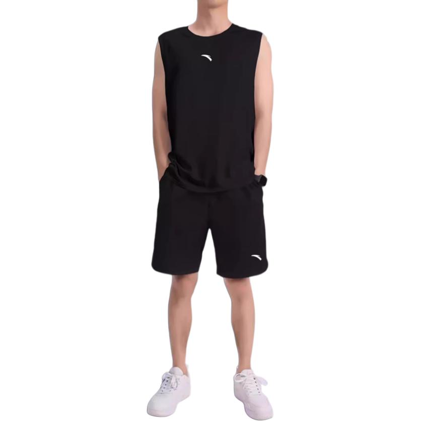 

Дышащая универсальная футболка без рукавов и шорты средней посадки Anta, баскетбольный комплект, мужские комплекты 992537972-1 L