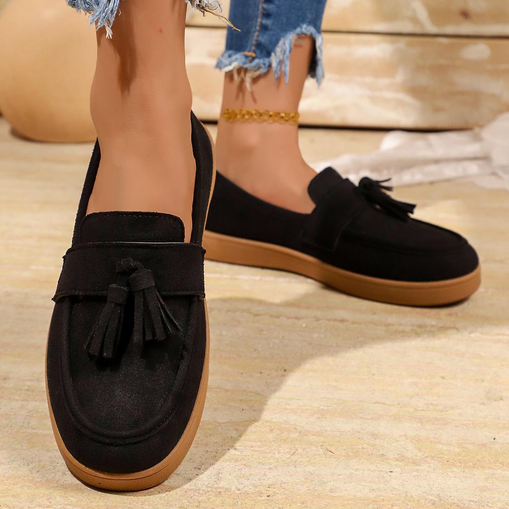 Women's Tassel Slip On Loafers Fashion Comfort Outdoor Flats Casual Shoes Daily Walking Shoes British Style Suede Sneakers