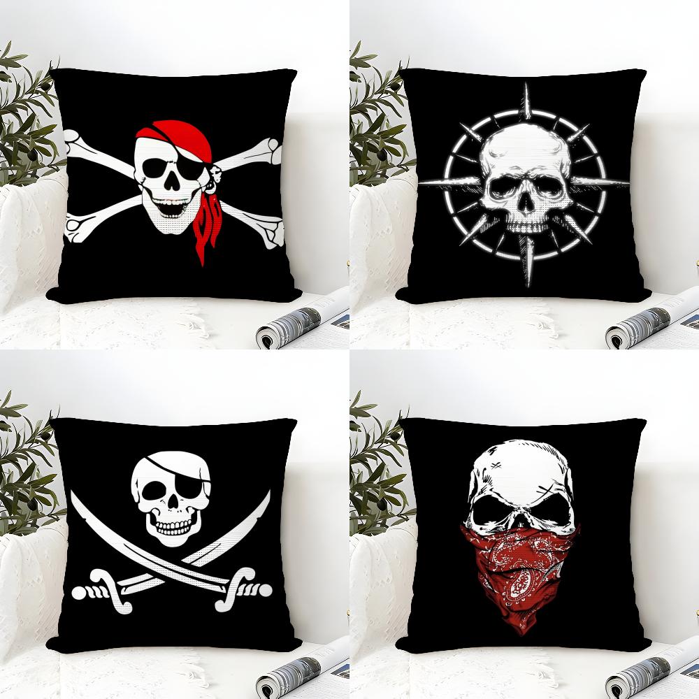 Pirate Skull  Crossbones Pillow Case Cotton Linen Fabric Square Zipper Pillowcase Home Decorative Living Room