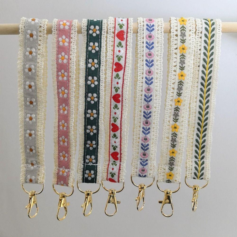 Colourful Lace Wrist Strap Anti-Lost Flower Keychain Sweet Bag Braided Rope Girls