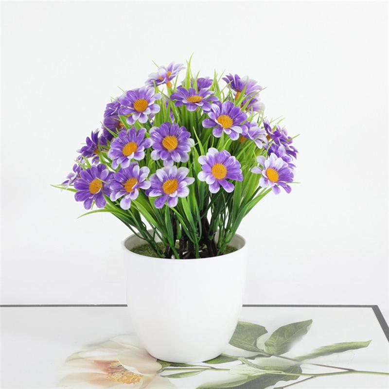 Plastic Daisy Round Bonsai Sunflower Pot Artificial Flowers With Vase Set Home Decor Wedding Decoration Potted Plants