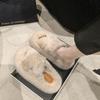 Internet celebrity open-toed fluffy slippers women's autumn and winter new thick-soled non-slip one-word cross-strap cotton slippers