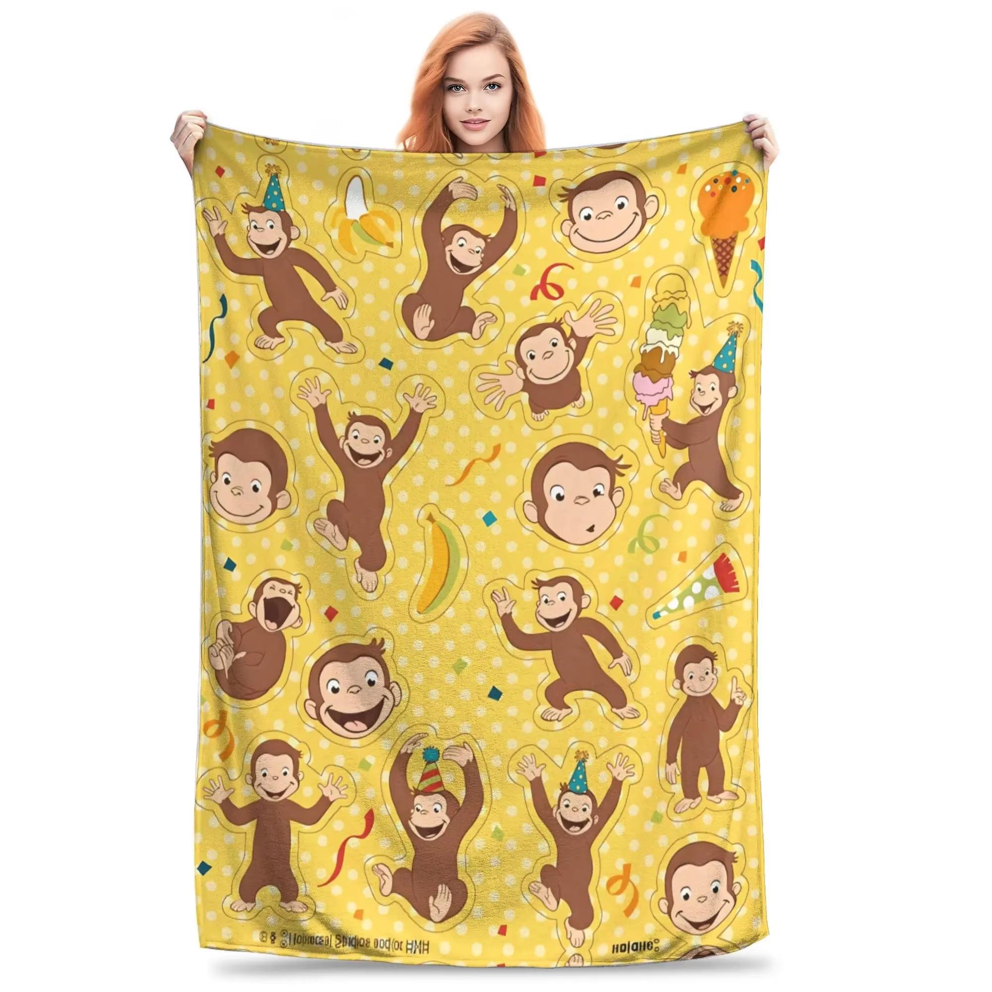 

Curious George Flannel Blanket Super Soft Throw for Bedroom Sofa Camping Street Trend Decor 75x100cm (30x40inch)