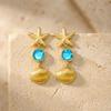 Stainless Steel Starfish Seahorse Dangle Earrings For Women Dainty Blue Rhinestone Seashell Drop Earrings Summer Beach Jewelry