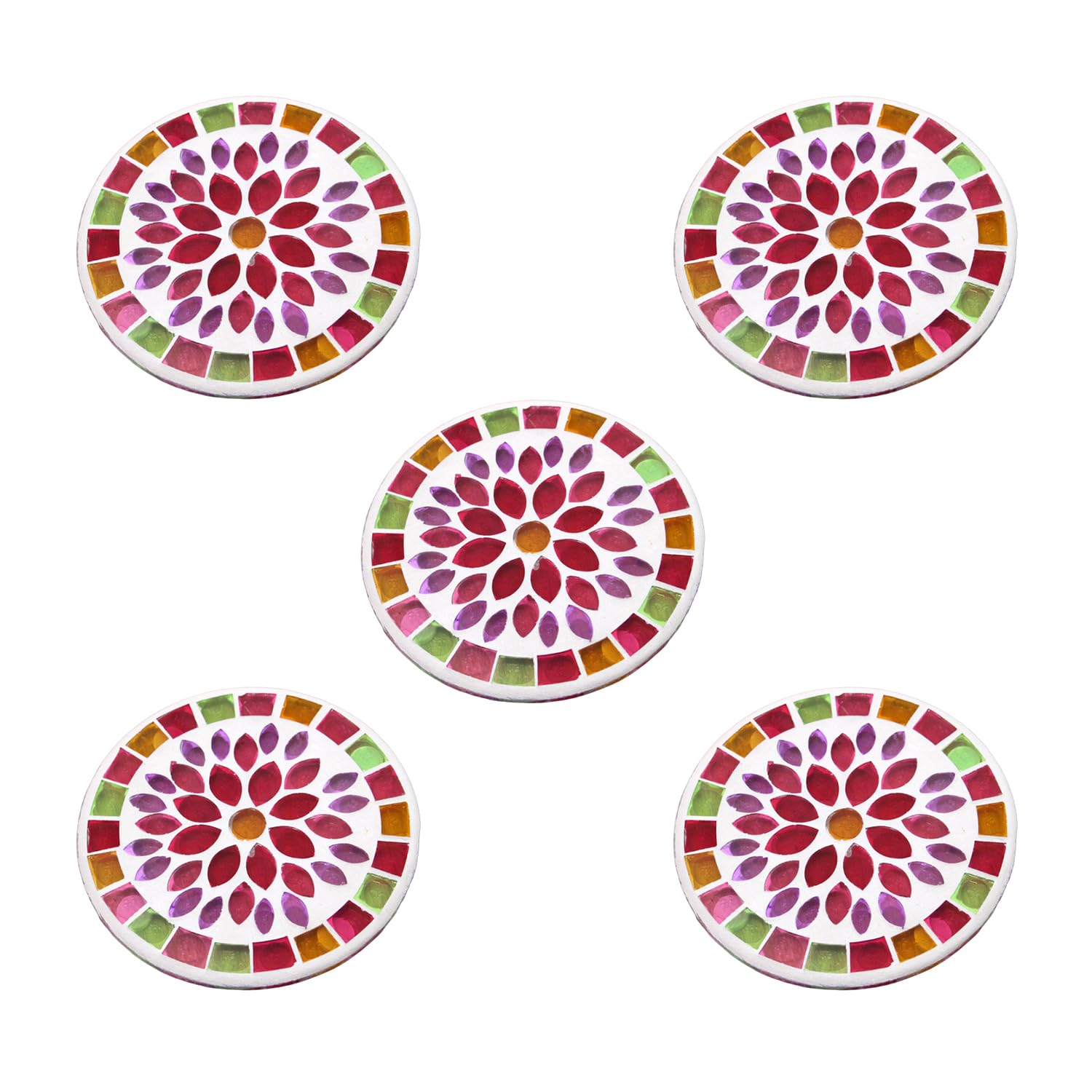 

Fourcart Cute Handmade Glass Coasters Flower Pink x Set [Mosaic Coaster] 5-Piece