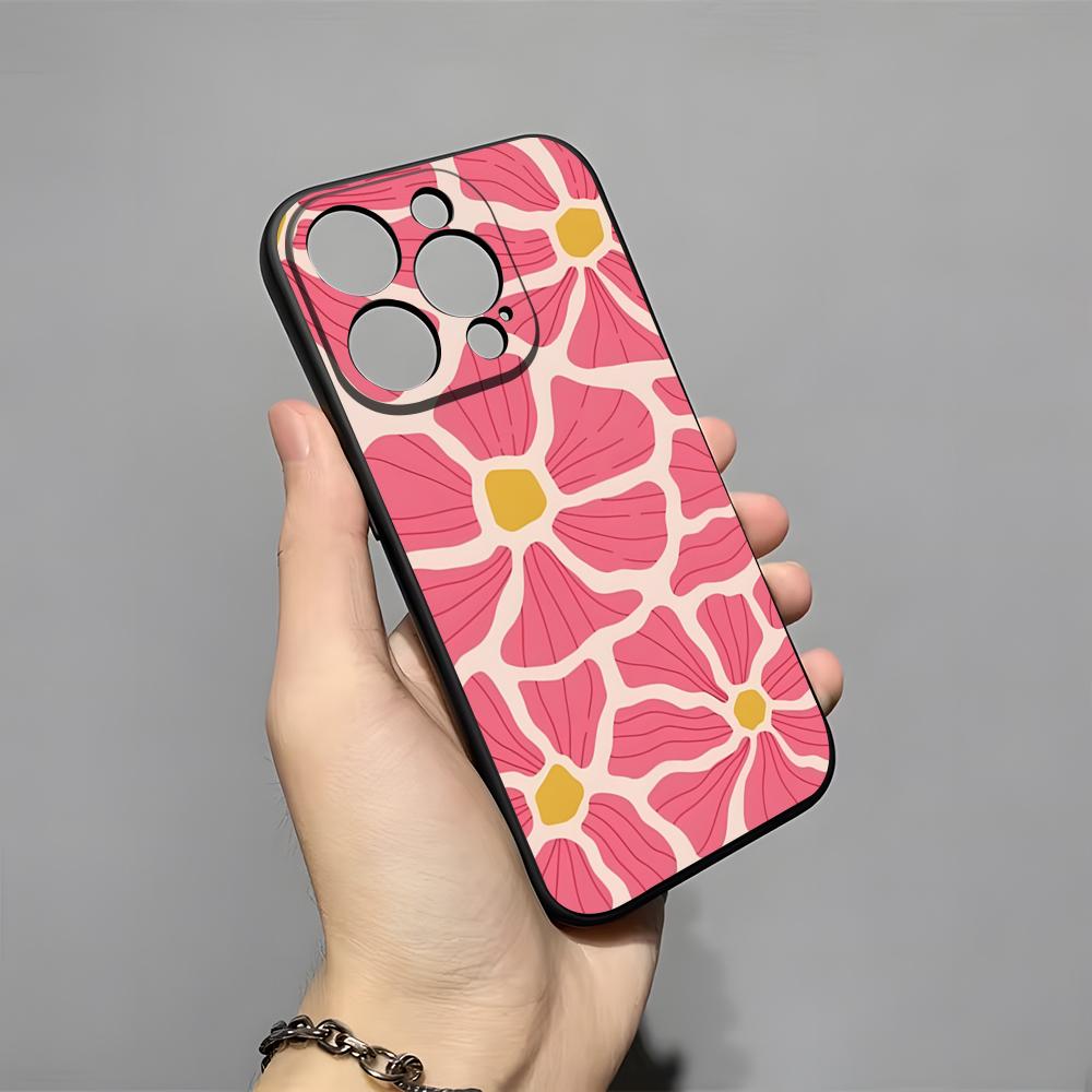 Pink Abstract Flower Phone Case For IPhone 17 Pro Max 16 15 14 Pro Max 13 11 X Xs Xr 8 7Plus Silicone Cover