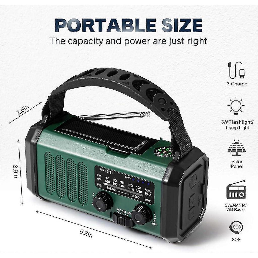 Radio Korbowe 10000 mAh, Radio Awaryjne, Radio Słoneczne, Radio Pogodowe NOAA/AM/FM, Ładowanie USB typu C