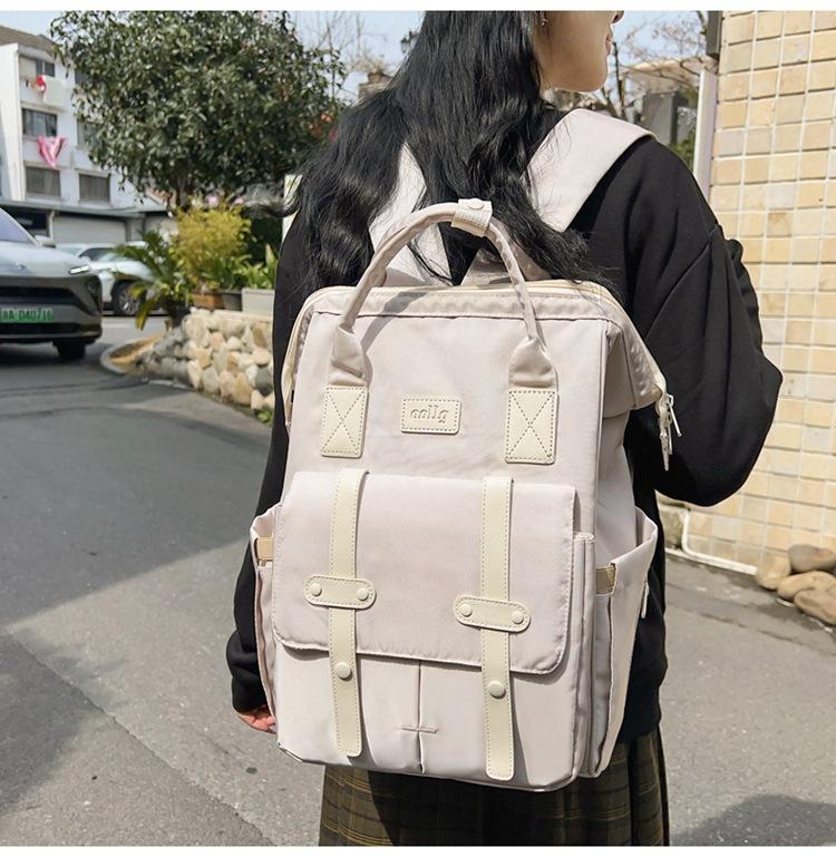 Nylon Middle School Student Schoolbag Waterproof Solid Color Backpack Large Capacity