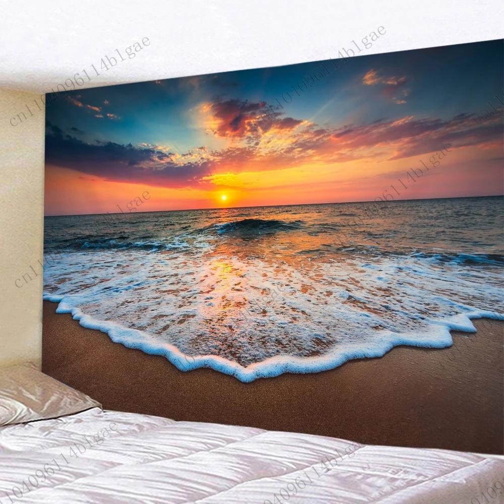 

Vibrant Sunset Ocean Tapestry Colorful Sky Sea Scene Wall Hanging Room Decor Dorm Background Cloth Artistic Beachscape 29x37in