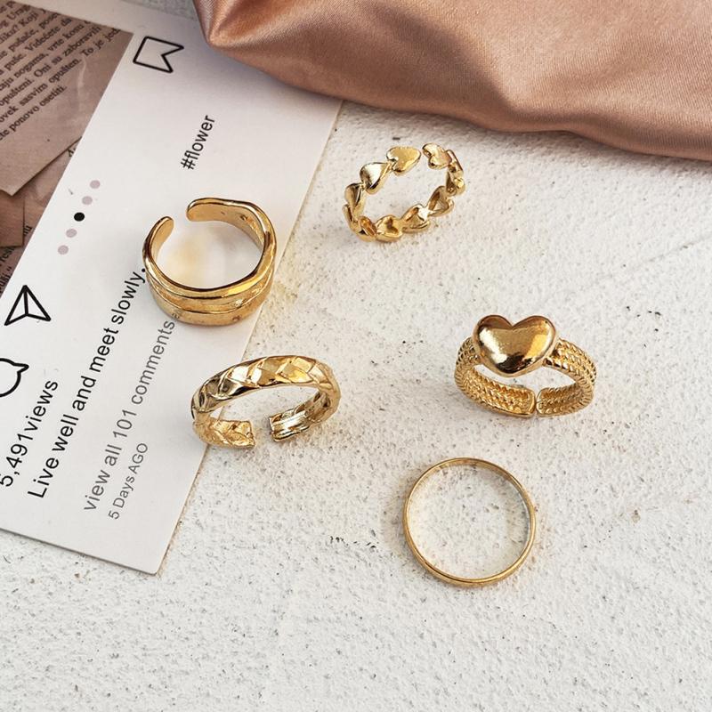 5pcs/set Women Alloy Rings Adjustable Creative Simple Pentagrams Heart-shaped Knuckle Ring