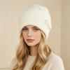 Womens Angora Wool Knit Beanie Hat With Bow Detail Winter Warm Cap High Crown Foldable