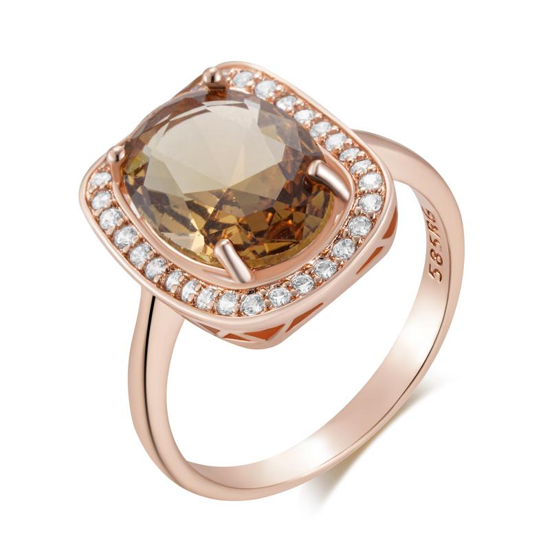Овальное Коричневое Натуральное Циркониевое Обручальное Кольцо Для Женщин Модное Цвет Розового Золота Высококачественное Винтажное Свадебное Украшение 7