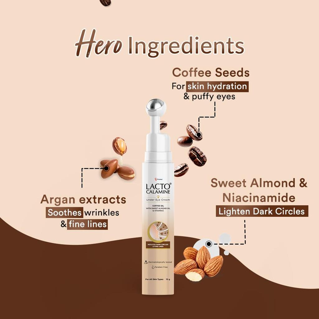 Lacto Calamine Cremă pentru ochi 15g Pachet pentru cearcăne, pungi sub ochi, linii fine cu aplicator cu bilă răcoritor