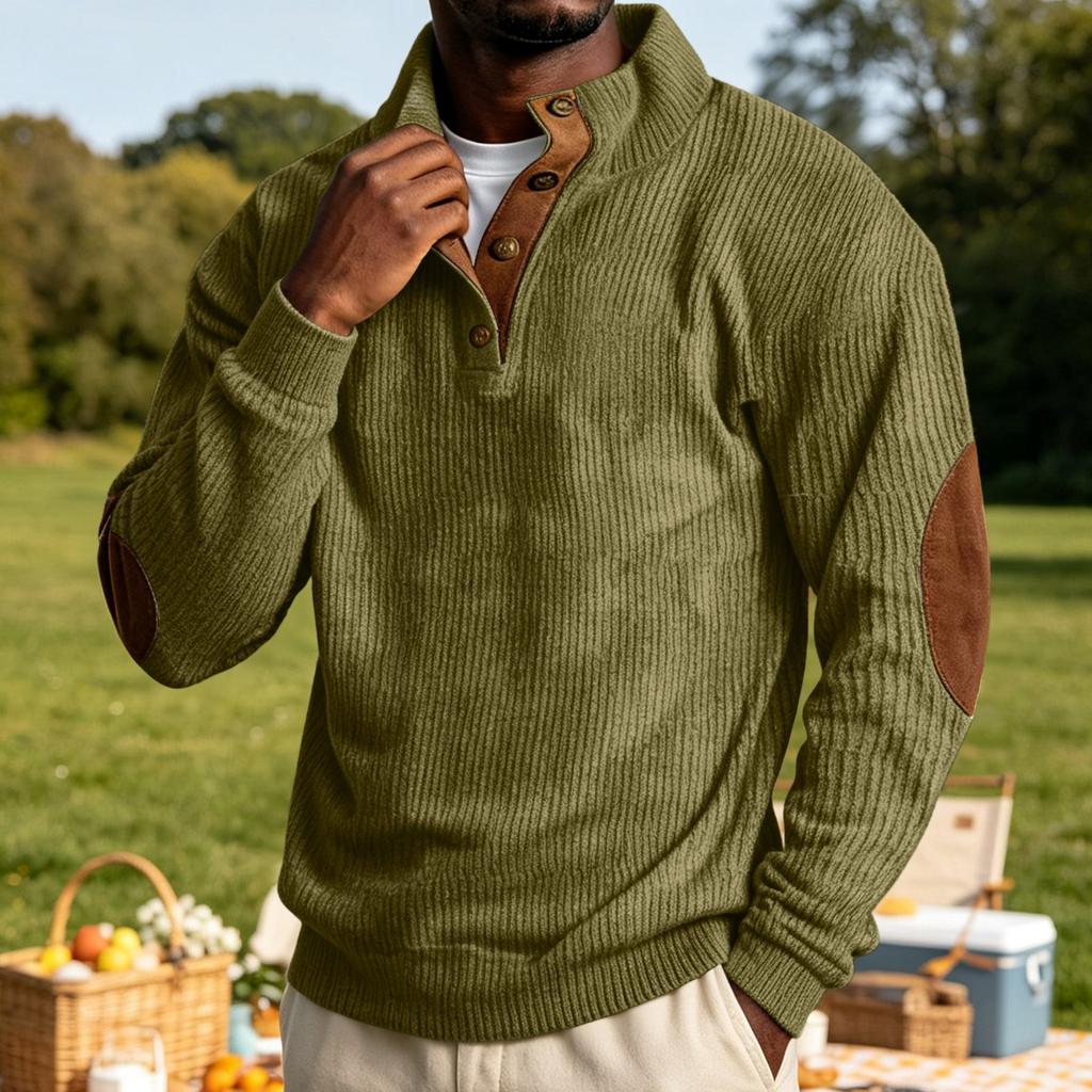 Men's Corduroy Button-Up Stand Collar Long Sleeve Sweatshirt