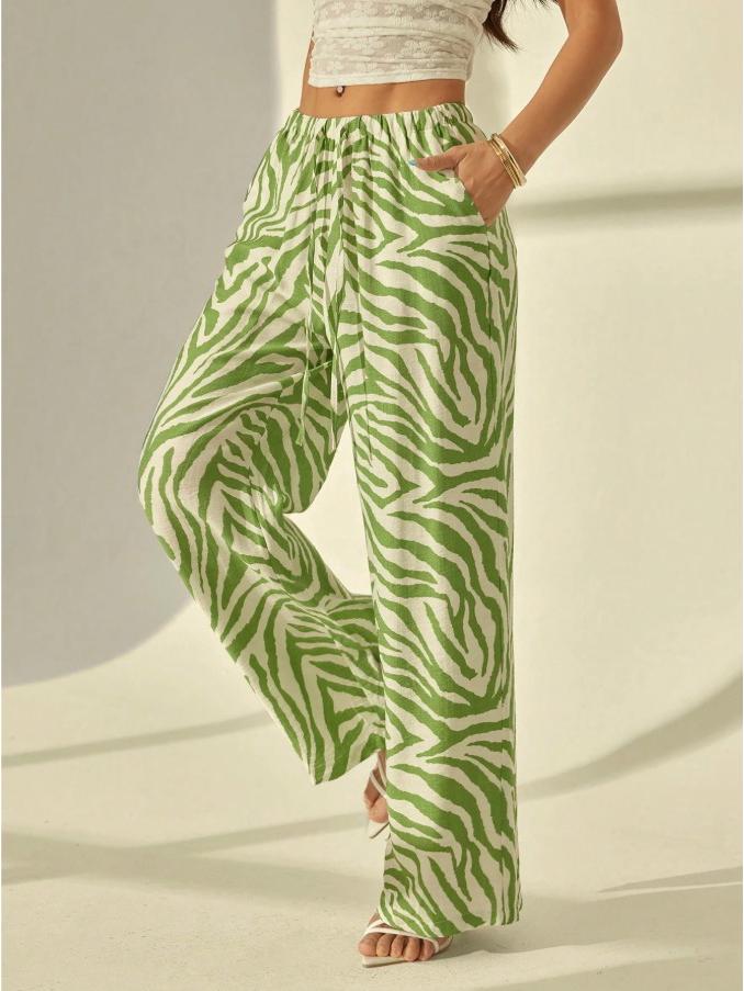 Women s Zebra Print Wide-Leg Bohemian Pants (Summer/Autumn 2025) Small
