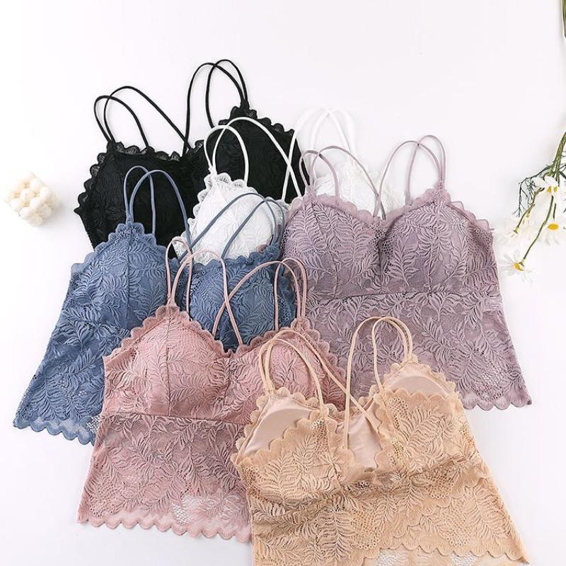 Sexy Full Lace Long Tube Top Underwear for Women With Removable Chest Pads Camisole