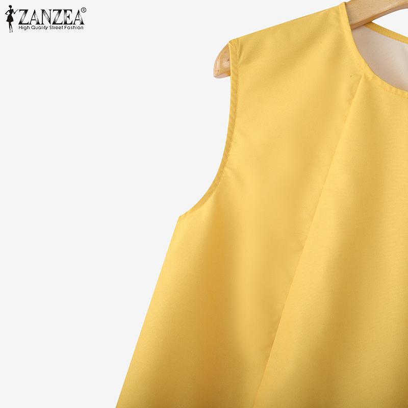 ZANZEA Tops de Tanque Femininos Casuais de Verão sem Mangas com Estampa de Gola Redonda