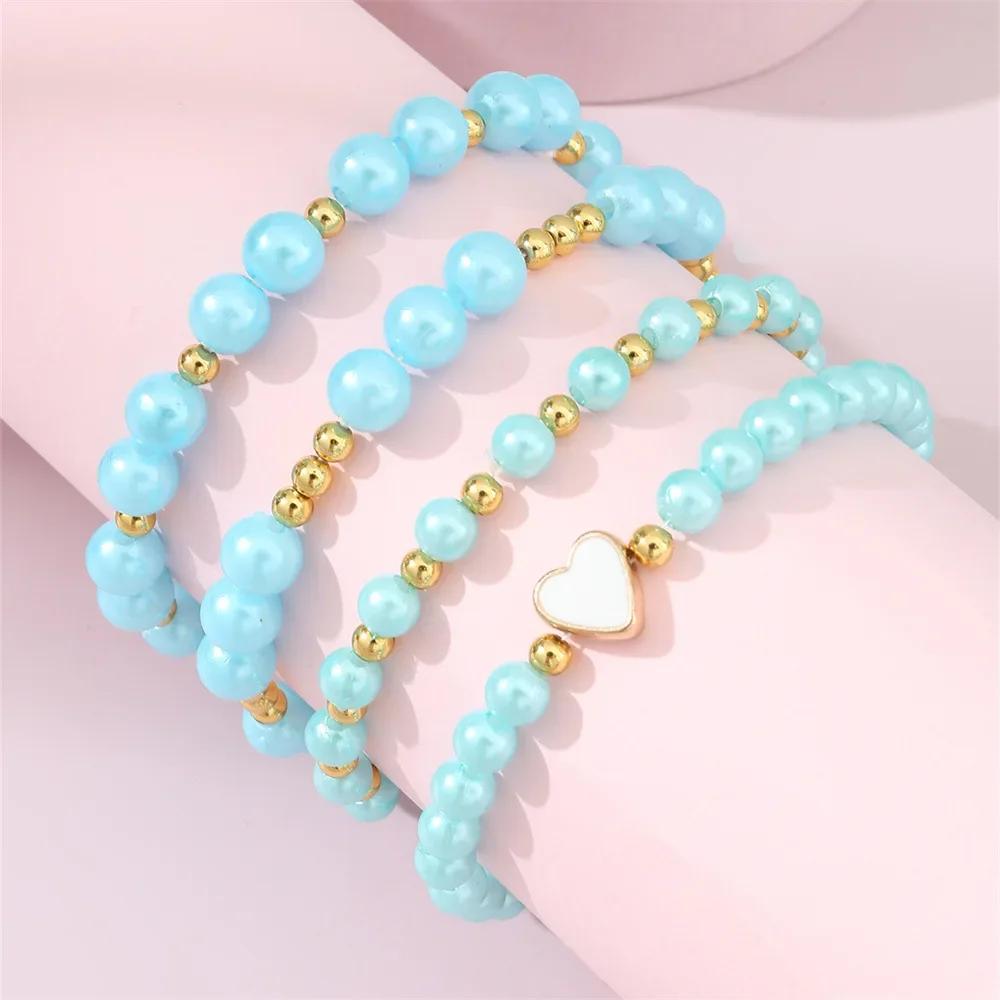 European and American New Children's Zircon Bracelet suit Little Girl Girl Love Oil Dropping Small Gold Beads Fashion Simple Four