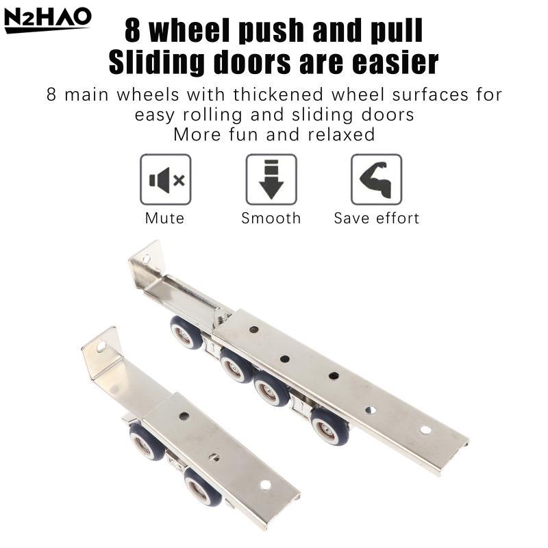Sliding Door Roller 2Pcs Pulley Track 4Wheels and 8Wheels Anti Rust Smooth Bearing for Home Office Doors
