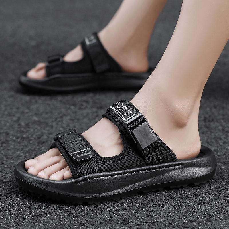 2025 summer open-toe one-word drag large size Korean version of trendy casual men's shoes, light and non-slip outdoor beach shoes, cool