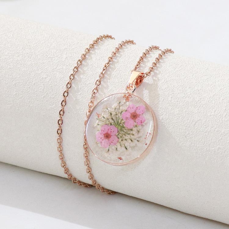 Ivy Rose Gold Forget-Me-Not Pendant Real Dried Flower Jewelry Transparent Resin Crafts Premium Necklace