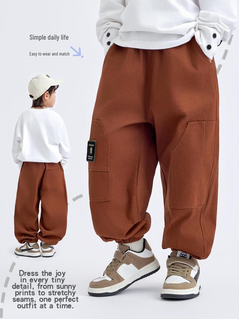 Pojkars 2025 Höst Koreansk Stil Lediga Mjukisbyxor: Trendig, Stilfull, Lös passform med uppvikt design