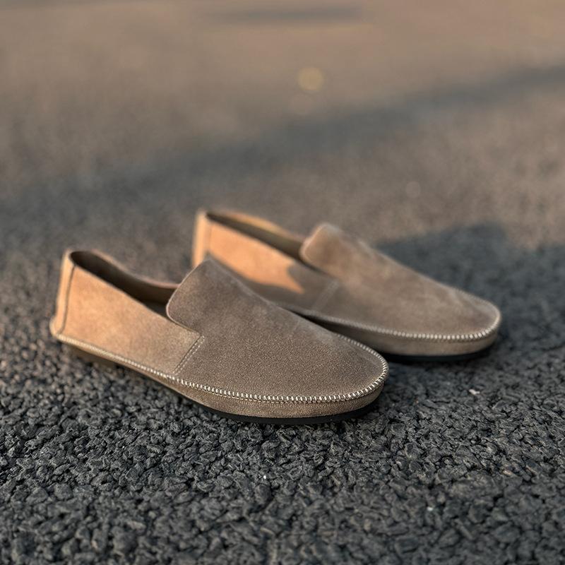 Johnature Retro Handmade Cow Suede Loafers Versatile Round Toe Soft Soled Women's Flat Slip-on Shoes