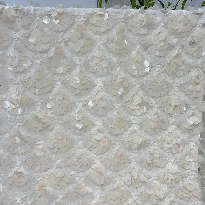 Mesh Base Cloth Sequin Embroidery Fabric Round Bead Sequin Lace Mesh Fabric For Diy Dewing Evening Dress Performance Clothes