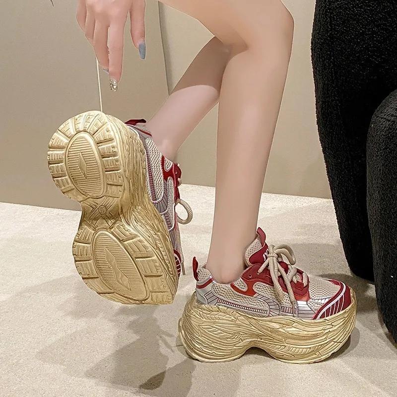 Fashion 8.5CM Comfort Chunky Sneakers Casual Outdoor Non-slip Vulcanized Shoes Woman High Platform Sneakers Lace Up Sport Shoes Women