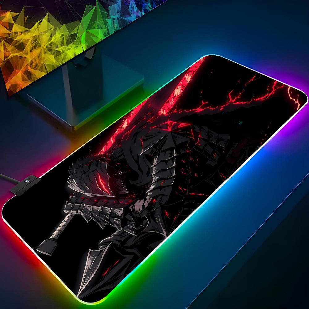 Anime Berserk Mouse Pad Gaming Diy Printing Rgb Mousepad Backlit Keyboard Gamer Girl Xxl Laptop Mat Table Pads Deskpad