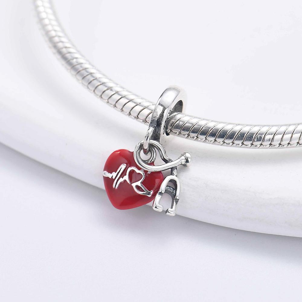 New Copper Doctor Nurse Stethoscope Charms Diy Dangle Beads Fit Original Pendant Bracelet Necklace Fashion Jewelry
