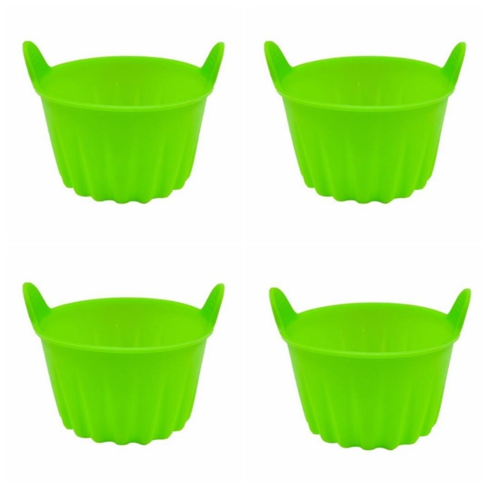 4Pcs Easy-To-Clean Silicone Baking Molds Non-Stick Muffin Cups Colorful Cake Cup For Steaming зелёный