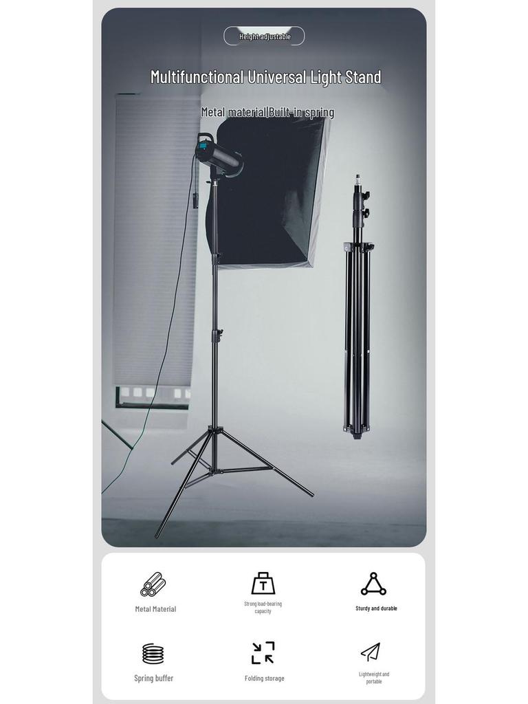 Suporte de Luz para Fotografia Ajustável de 2,8m com Suporte de Mola para Softbox e Flash
