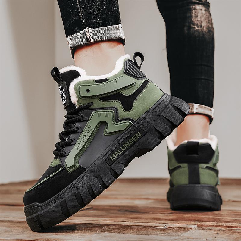 Fashion Casual Winter Outdoor Warm Retro Board Shoes Men's Trendy Versatile Thick Bottom Lace Wear Resistant Ankle Boots Botas Mujer