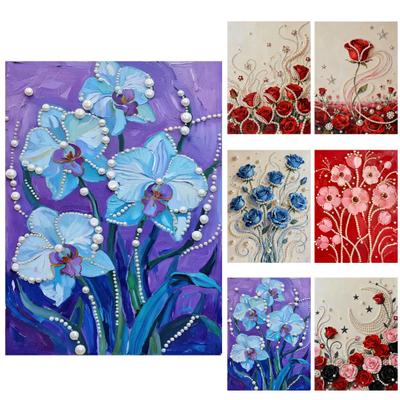 Plastic Pearl Painting Craft Set Faux Pearls Pre-Printed Canvas Set Rose Designs DIY Pearl Painting Kit for Wall Decor Gift Idea