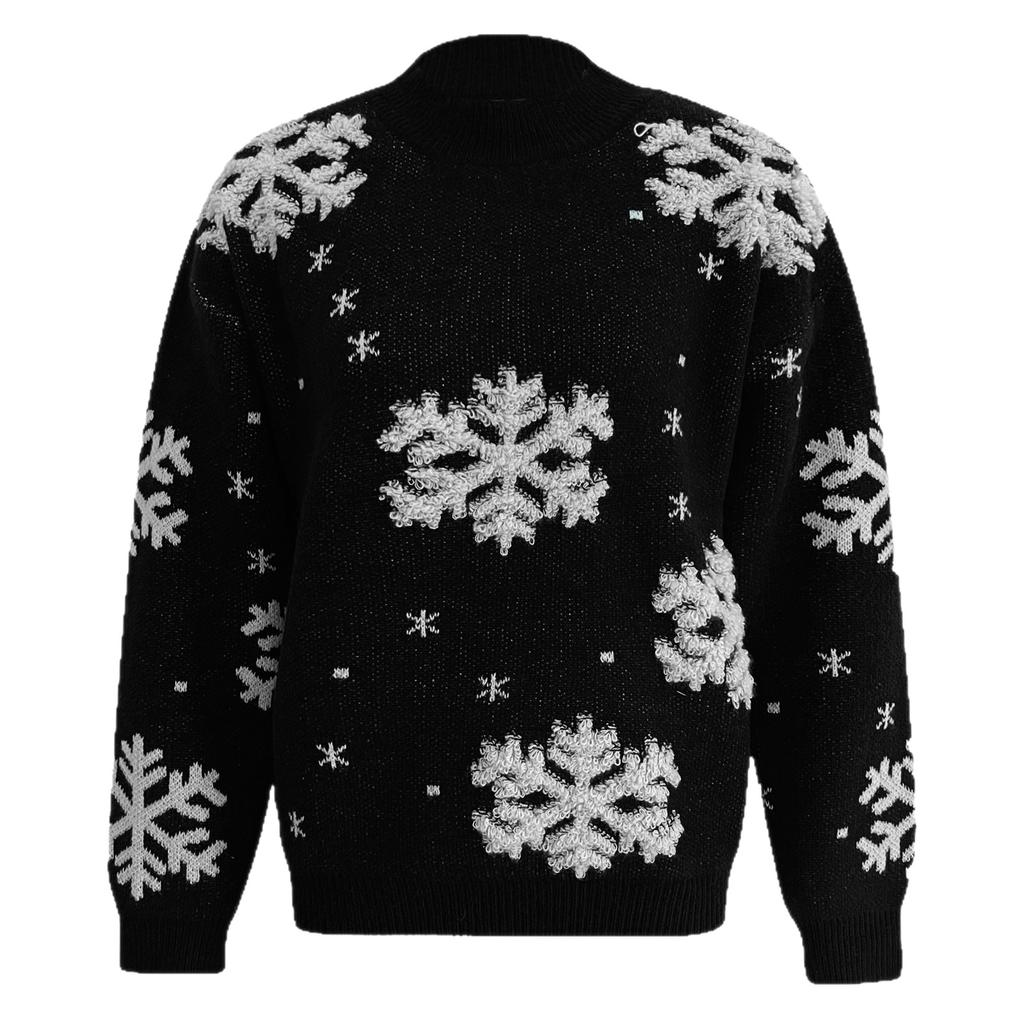 Women's Long Sleeve Turtleneck Christmas Printed Knitted Sweater Top T-Shirt