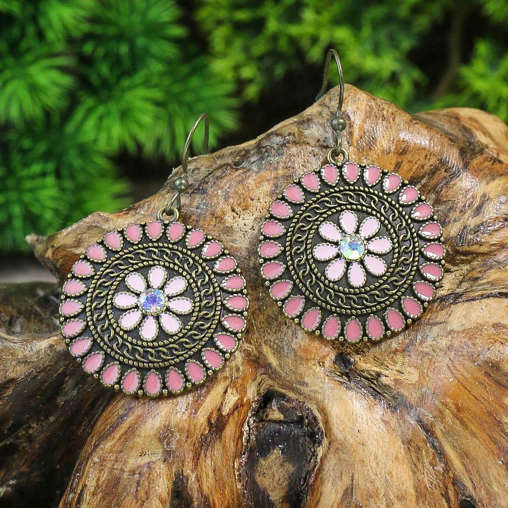 Nouvelles Boucles d'Oreilles Bohémiennes en Alliage Goutte Ronde Huile Multicolore Zircons Tournesol Ornement Distinctif Cadeaux Fête