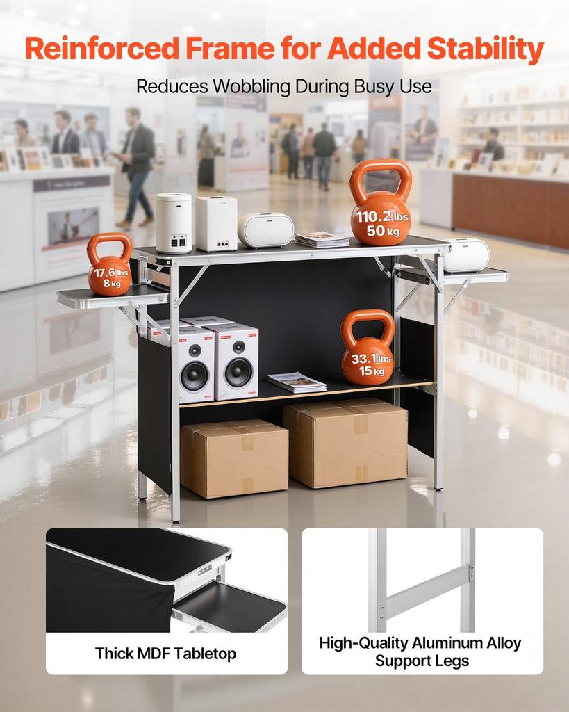 Folding Portable Bar Table, 1100 X 390 X 880 Mm, with Carry Bag, Storage Shelf, and Detachable Skirt, Quick and Easy Setup, Foldable Mobile Bartending