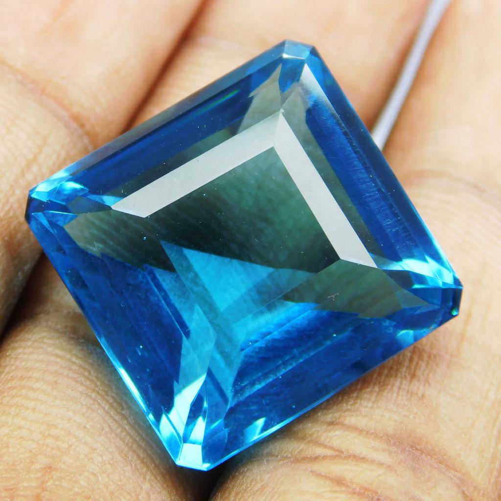 Lab-Created A++ Aquamarine Square Shape 30 Ct   Loose Gemstone