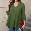 Women's Plus Size Fashion Solid Colour Casual Pleated Round Neck Long Sleeve Top